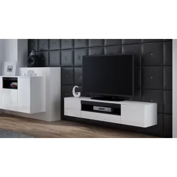 Cama TV-taso VIVA 180 valkoinen/valkoinen kiiltävä + musta