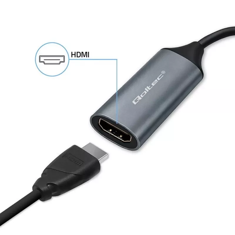 USB-C - USB-A ja HDMI 4K 30Hz -adapteri QOLTEC alumiinista