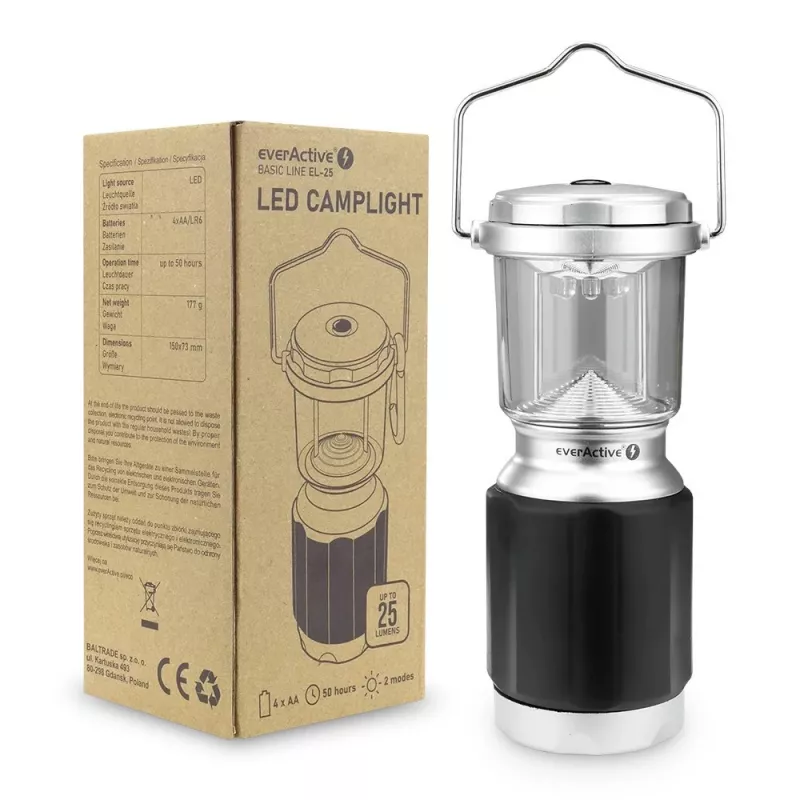 Paristokäyttöinen LED-leirilyhty EverActive Basic Line EL-25 25lm