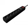 Gembird SPG5-U2-5-02 pistorasia USB-laturilla, 5 pistorasiaa, 1,5 m, 2x USB, musta