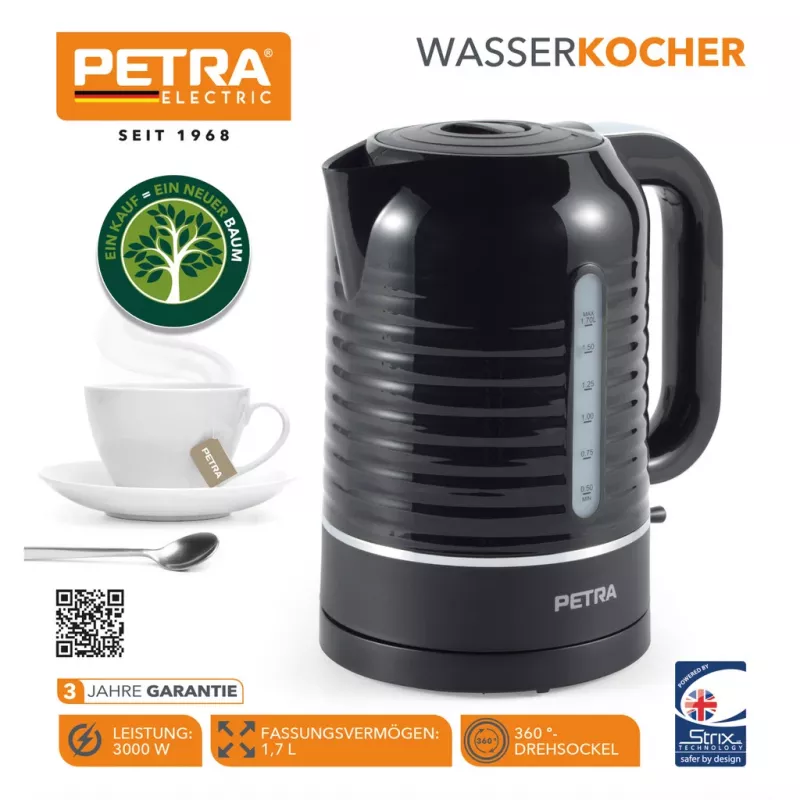 Sähköinen vedenkeitin Petra 1,7 l 3 kW musta