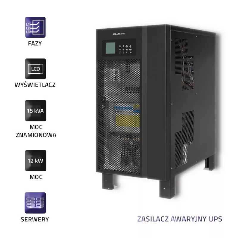 Keskeytymätön virransyöttö QOLTEC 53949 3-vaiheinen 15 kVA 12 kW LCD-näytöllä