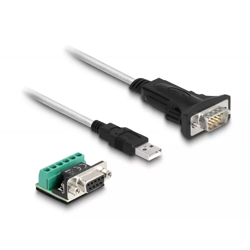 DeLOCK 63465 USB 2.0 Type-A - sarja RS-422/485 -sovitin, 6-napainen liitinlohko, 1,8 m, musta/läpinäkyvä