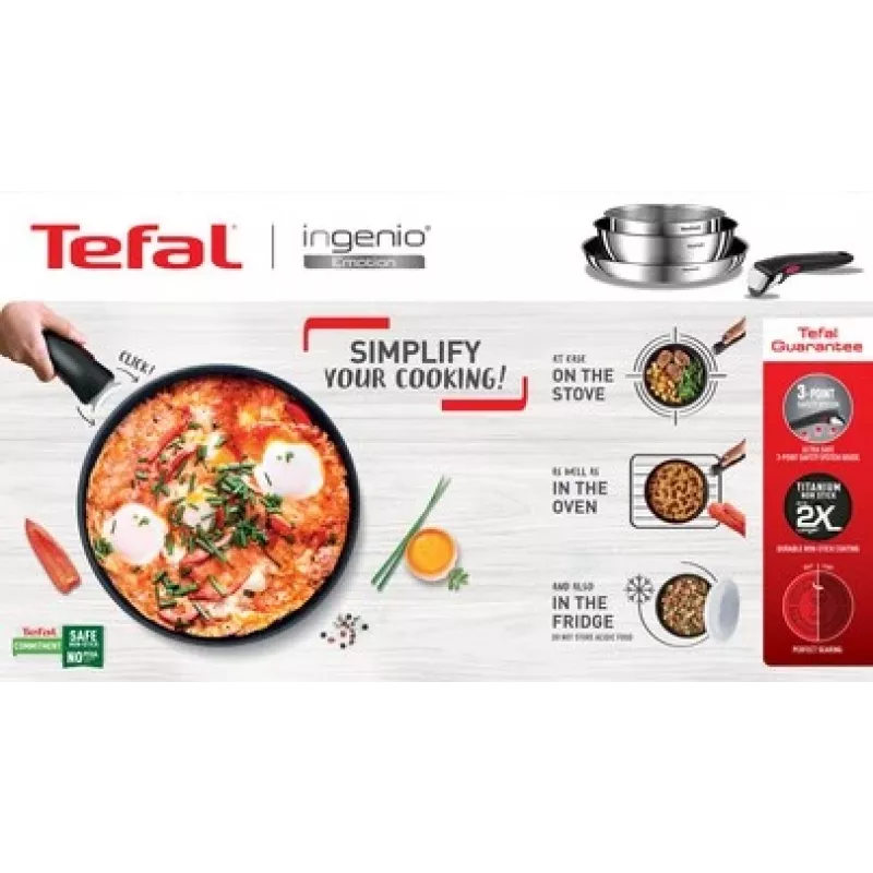 Tefal Ingenio Emotion L897S374 3-osainen paistinpannusarja, 24/28 cm, irrotettava kahva