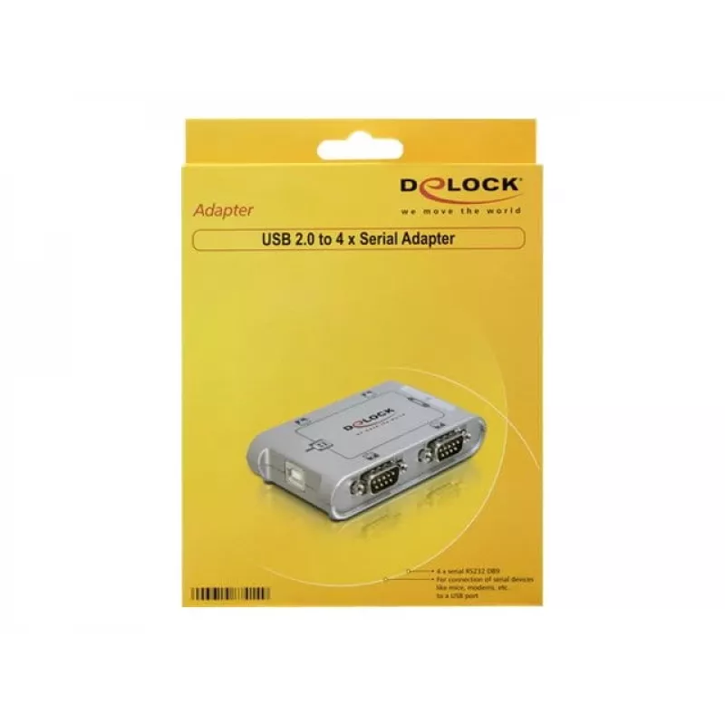 Delock 87414 USB 2.0 - 4x sarjaportti RS-232 -sovitin, sis. 1 m jatkokaapeli, hopea