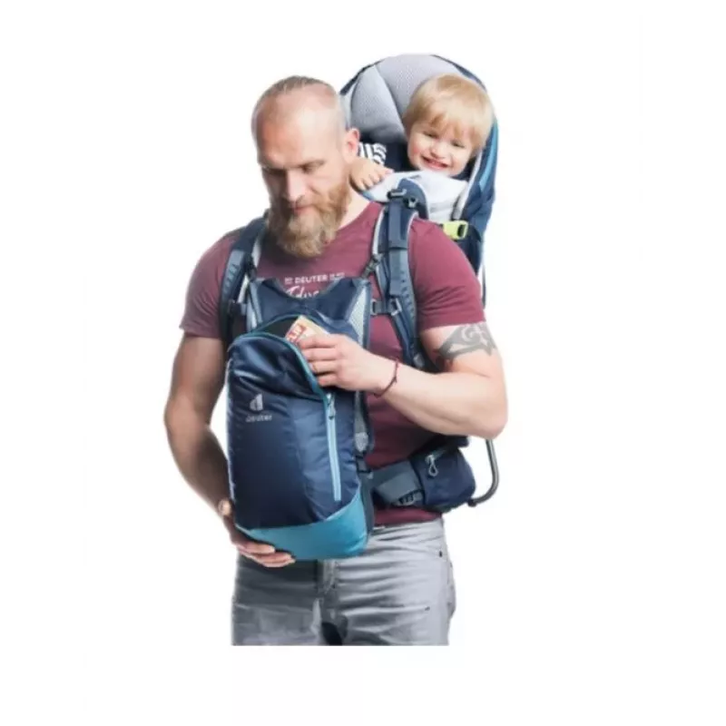 Vauvan kantoreppu Deuter Kid Comfort Pro, sininen, polyamidi, max. 22 kg, aurinkosuoja, sivutasku