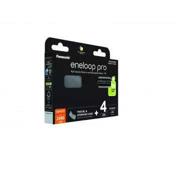 Akut PANASONIC ENELOOP PRO AA 2500 mAh 4 kpl + kotelo (BK-3HCDE/4CP+CASE)