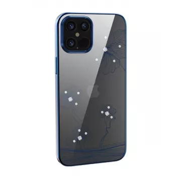 Suojakotelo Devia Crystal Flora iPhone 12 / 12 Pro — sininen läpinäkyvä kukkakuviolla