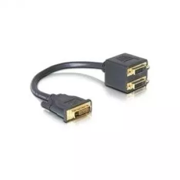 DVI-sovitin DeLOCK DVI25 uros - 2x DVI25 naaras 0,2 m musta