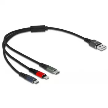 USB-latauskaapeli DeLOCK 3-in-1 Type-A Lightning Micro USB USB Type-C 30 cm