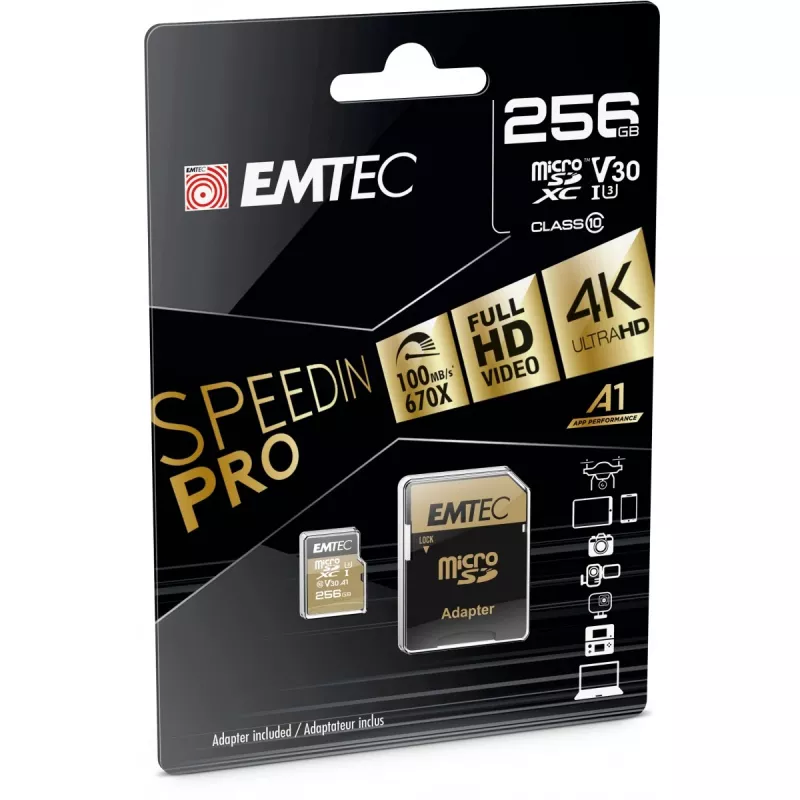 Flash-muisti Emtec SpeedIN Pro 256 GB MicroSDXC UHS-I Class 10