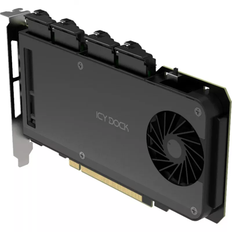Mobilrahmen-adapterikortti icy dock MB204MP-1B — 4 × M.2 NVMe SSD hot-swap-mobilrahmen