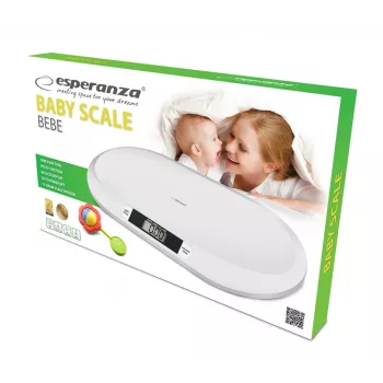 Elektroninen vauvavaaka ESPERANZA EBS019 — kapasiteetti 0,03–20 kg, jako 0,01 kg, iso 60×25 mm LCD, valkoinen