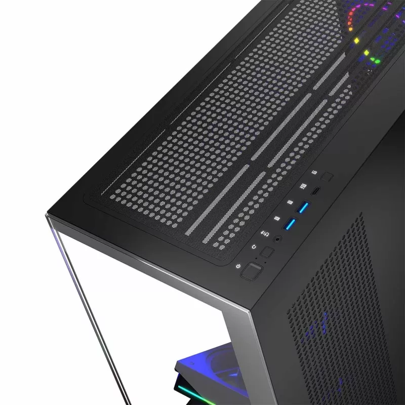 PC-kotelo MODECOM Volcano Stellar 5F ATX Midi Tower, karkaistu lasi, 5 esiasennettua tuuletinta, USB‑C, tukee microATX/ATX, max. GPU 420 mm, CPU-jäähdyttimen korkeus 175 mm