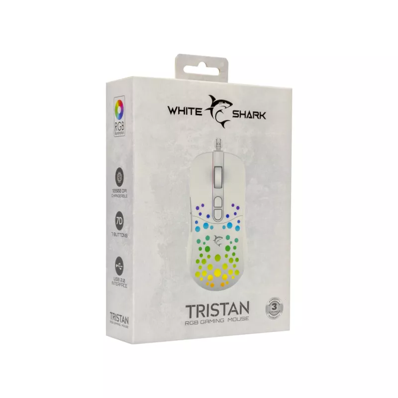 Hiiri White Shark GM-9004 Tristan-2 valkoinen RGB USB