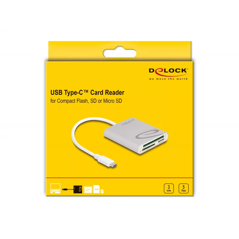 Kortinlukija DeLOCK 91005 USB 3.2 Gen 1 Type-C harmaa CF MMC MicroSD