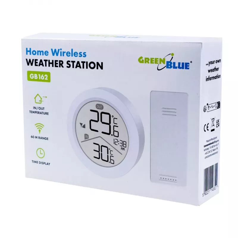 GreenBlue langaton sääasema, sisä-/ulkolämpötila, kello, °C/°F valittavissa, kantama jopa 60 m, GB162
