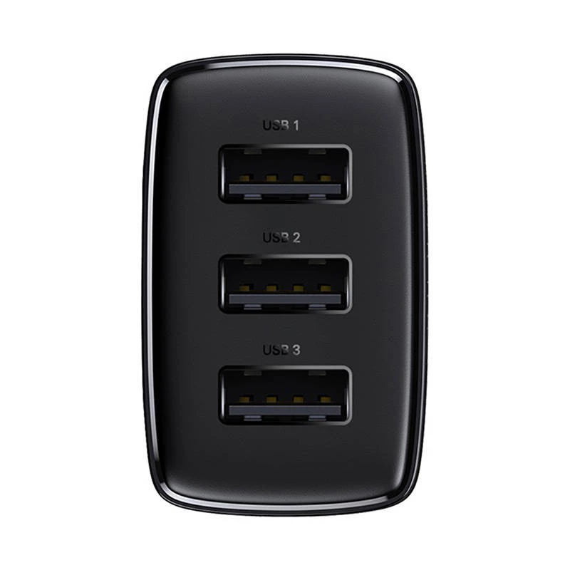 Baseus kompakti pikalaturi, 3x USB, 17 W (musta)