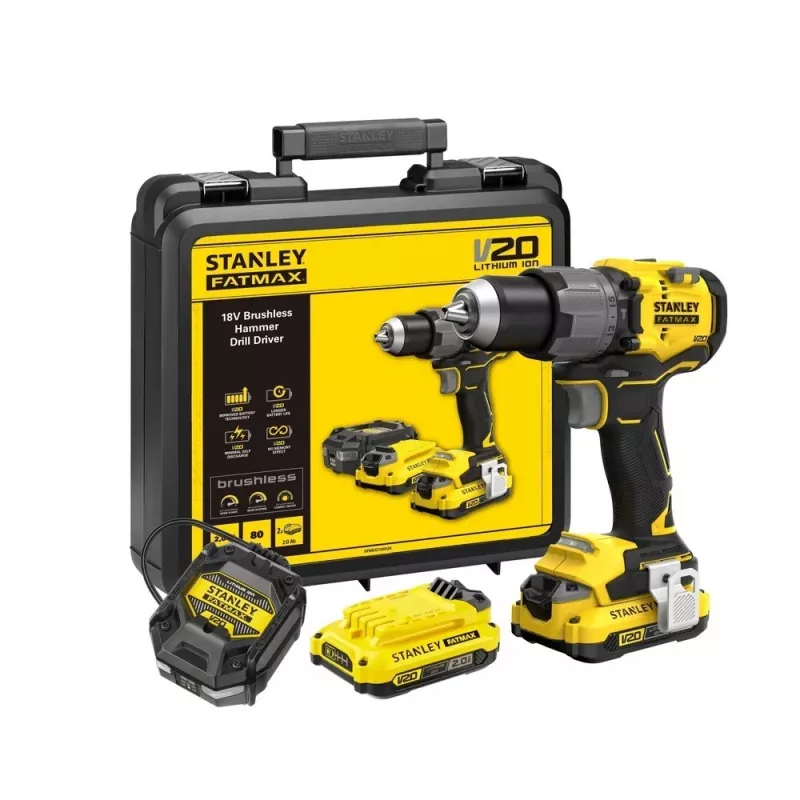 Akkuporakone STANLEY FatMax V20 SFMCD726D2K 18V, 2x 2Ah Li-Ion, 80 Nm, 2-vaihteinen, LED