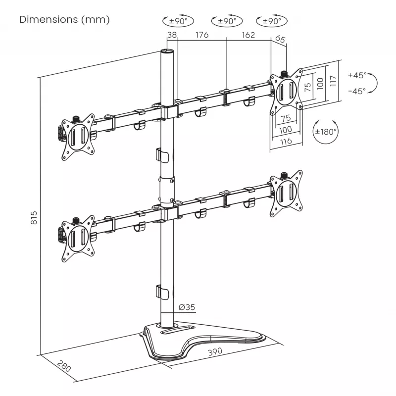 LCD-teline SBOX LCD-F048-2 17–32 tuuman näytöille, tukee 4×9 kg, VESA 100×100