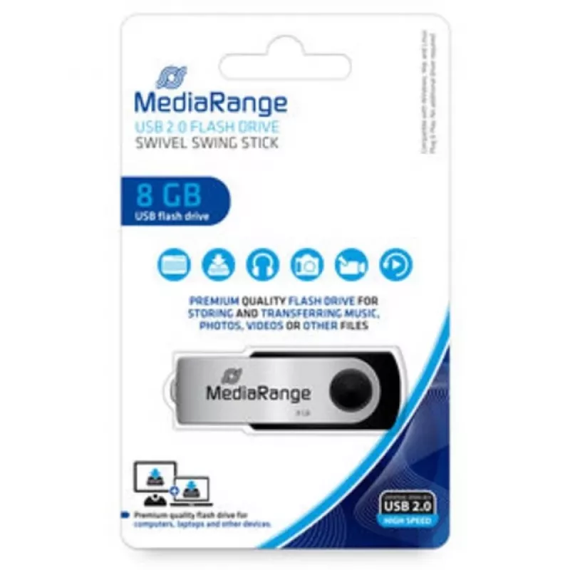 MediaRange MR908NTRL USB-muistitikku 8 GB USB Type-A 2.0 musta - hopea (MR908NTRL)
