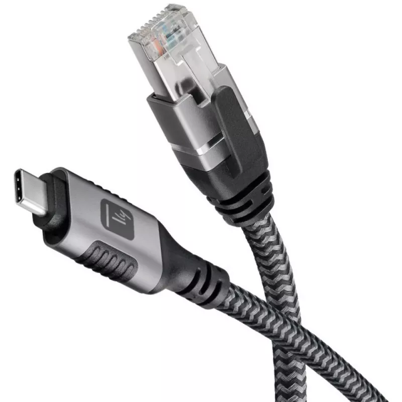 Techly ICOC U3C-RJ45-010 USB-C–Gigabit Ethernet -sovitinkaapeli, 1 m, musta/hopea