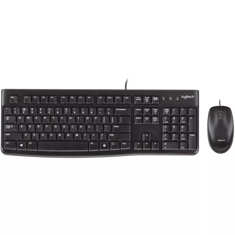 Työpöytäsarja MK120, johdollinen, USB, QWERTZ, musta, hiiri mukana