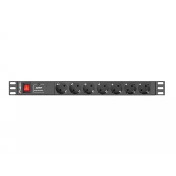 Lanberg | virranjakoyksikkö (PDU) 19 inch 1U 10A 2M 7x Schuko-pistorasiaa | PDU-07F-0200-IEC-BK
