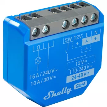 Älykytkin Shelly 1 Gen4, langaton, 240 V AC, Bluetooth 5.0/Wi‑Fi/ZigBee, muovikotelo, 42×16×37 mm, 2 kpl:n pakkaus