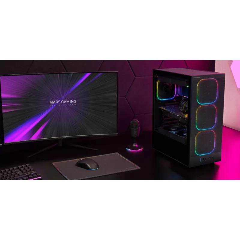 PC-kotelo TACENS MARS MC-NEBULA Midi Tower karkaistulla lasilla, neljä 120 mm aRGB-tuuletinta, tukee ATX, GPU jopa 30,2 cm