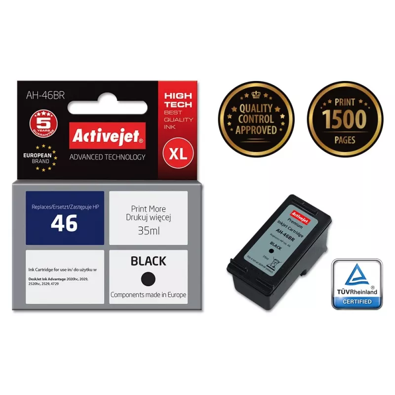 Activejet AH-46BR muste (korvaa HP 46 CZ637AE; Premium; 35 ml; musta)
