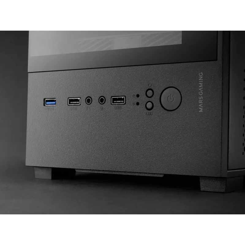 Mini-tornikotelo TACENS Mars Gaming MC-SE2 — Mini-ITX / Micro-ATX, musta, sivulasiseinä, pohjavirtalähde, tukee 2x2,5