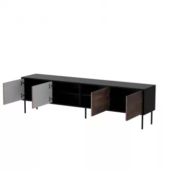 TV-taso cama meble CORTINA 4D 200x40x55 cm, musta yläosa, pähkinänväriset etuosat