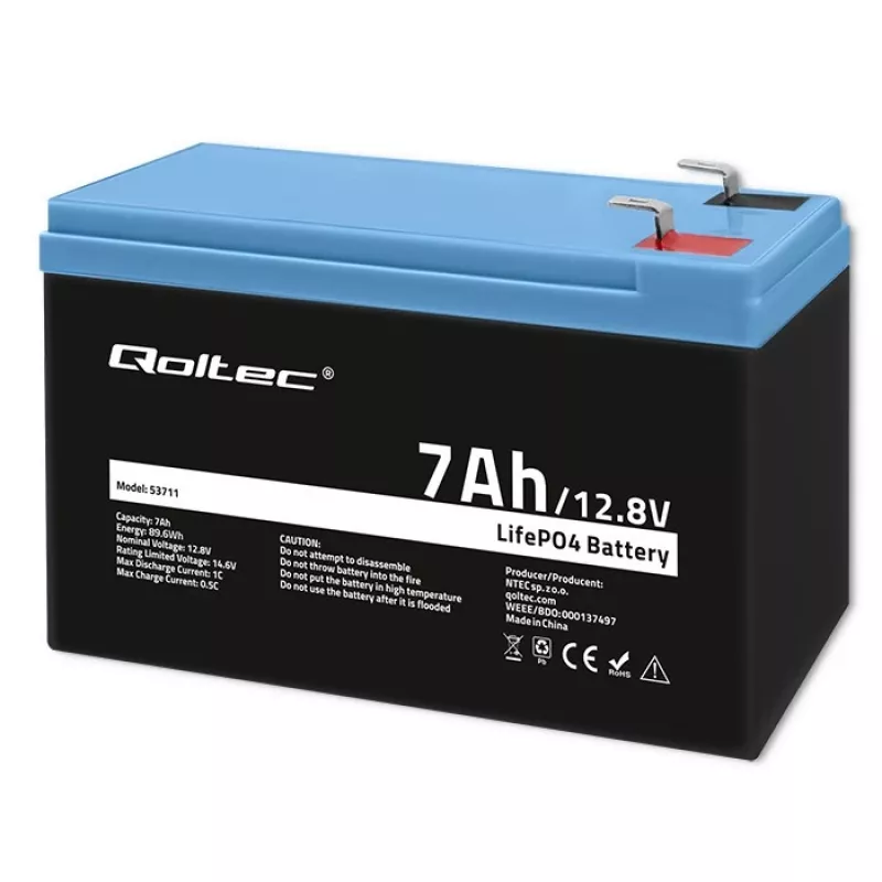 LiFePO4-akku 12,8V 7Ah, 89,6Wh, BMS