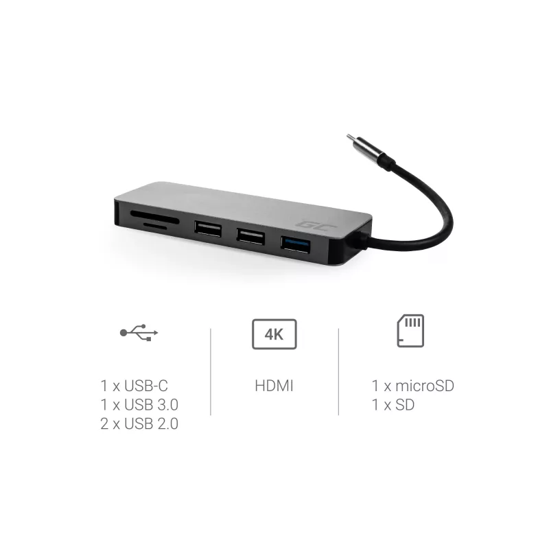 Green Cell AK50 - USB 3.2 Gen 1 (3.1 Gen 1) Type-C - USB 2.0 - USB 3.2 Gen 1 (3.1 Gen 1) Type-A - USB 3.2 Gen 1 (3.1 Gen 1) Type-C - MicroSD (TransFlash) - SD - hopea - Apple MacB
