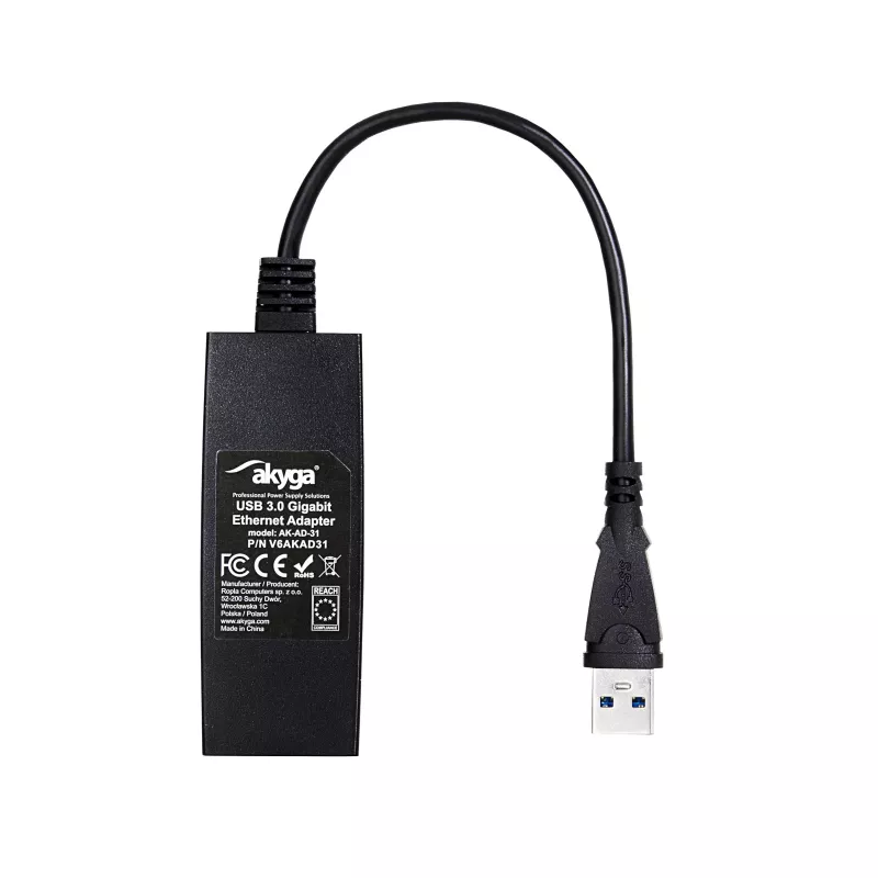 Akyga AK-AD-31 USB 3.0 - Gigabit Ethernet -adapteri, RJ45, 15 cm kaapeli, musta