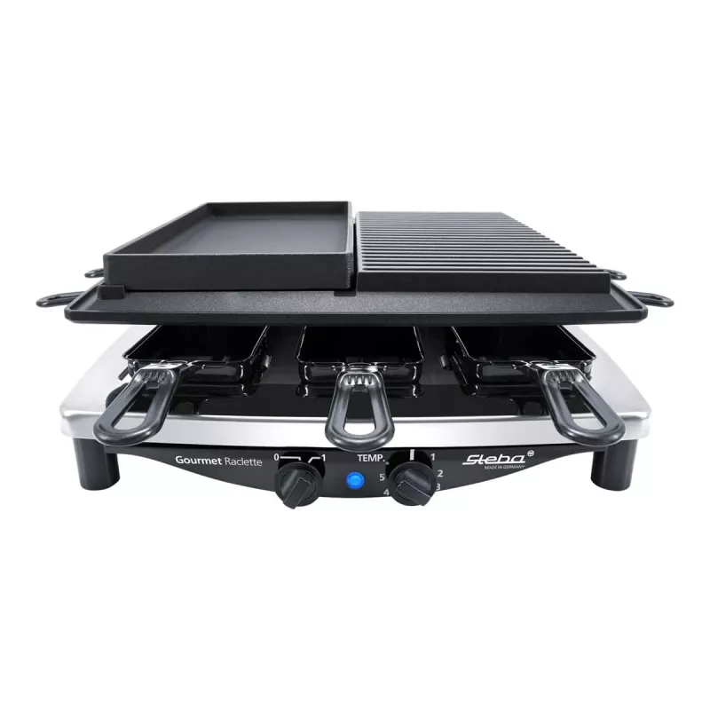 Steba RC 4 Plus Deluxe Chrome raclette-grilli, ruostumaton teräs/musta