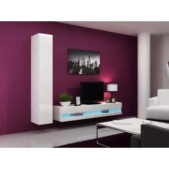 TV-taso cama meble VIGO NEW 30/180/40, valkoinen korkeakiiltoinen kansi, lastulevy, 1800×400×300 mm