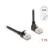 DeLOCK RJ45-verkkokaapeli Cat.6A S/FTP ohut 90° ylöspäin taivutettu 1 m musta