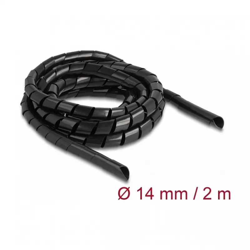 DeLOCK spiraaliletku joustava 2 m x 14 mm musta polyeteeni