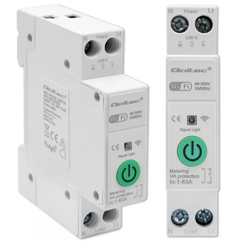 DIN-kiskorele WLAN QOLTEC 50881 — verkkovaihtorele 63A sähköasennuksiin