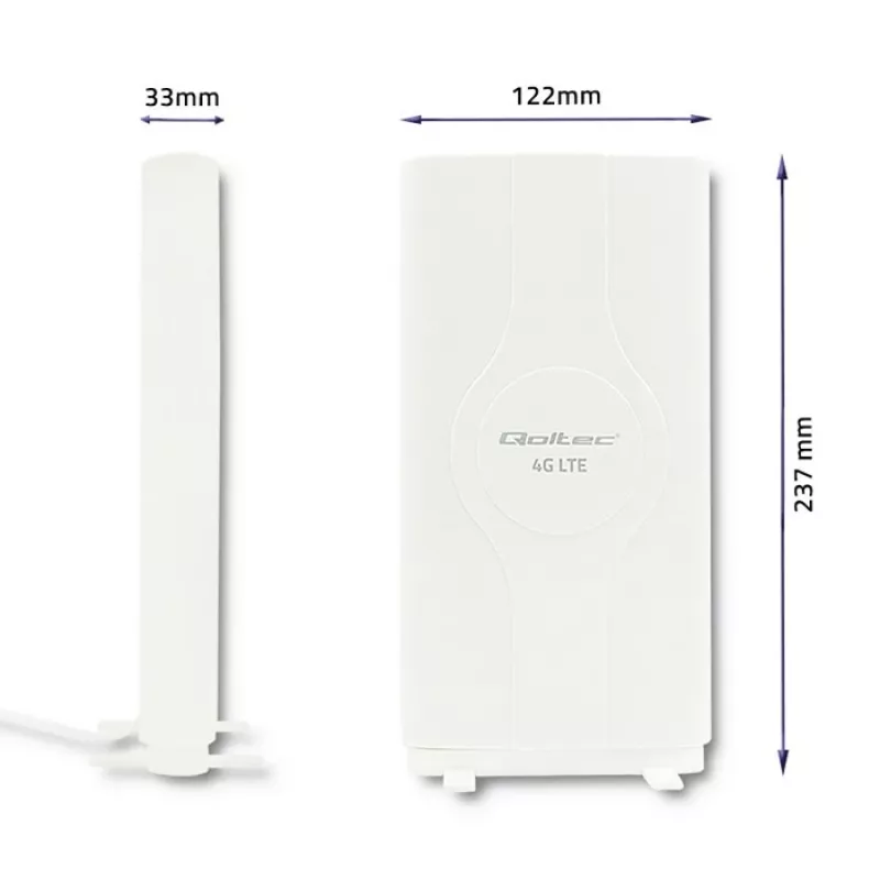 Qoltec 57013 allsuuntainen 4G LTE -sisäantenni, 2x SMA, 0,6-2,7 GHz, 30 dBi, pystypolarisaatio, 50 Ω, valkoinen ABS