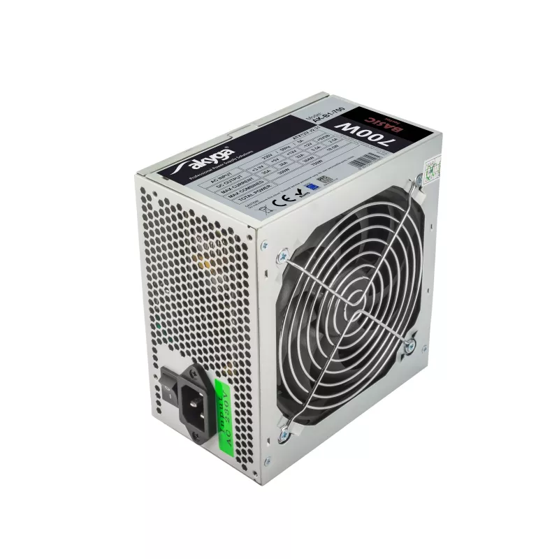 Akyga AK-B1-700 Basic 700 W ATX-virtalähde, passiivinen PFC, 120 mm:n tuuletin, harmaa