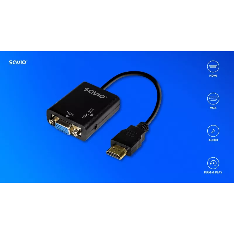Adapteri HDMI-VGA äänellä AK-76 Savio SAVAK-76