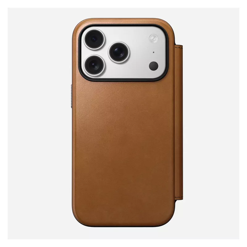 Nomad Modern Leather Folio -foliokotelo iPhone 17 Pro, nahka + alumiini, 6,3 inch (16 cm), Tan, 3 korttipaikkaa