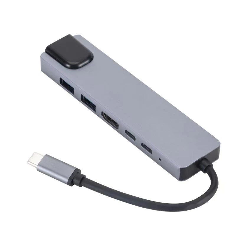 GEMBIRD USB Type-C 6-in-1-moniporttisovitin A-CM-COMBO5-06 — HDMI, PD 54W, Gigabit-LAN, 2× USB-A, Type-C (5 Gbit/s)