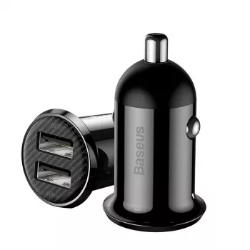 Autolaturi Baseus Gain Pro yleinen musta – 2× USB 2.0, 2,4 A per portti, tulo 12–24 V, lähtö 5 V