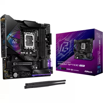 Emolevy ASRock Phantom Gaming Z890M Riptide WiFi — Intel Z890, LGA1851, microATX, DDR5, 4x DIMM, 256GB, Wi‑Fi 6E, 2.5Gb LAN
