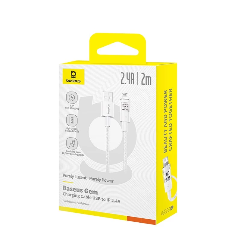 Baseus Gem USB-IP 2.4A pikalatauskaapeli 2 m valkoinen