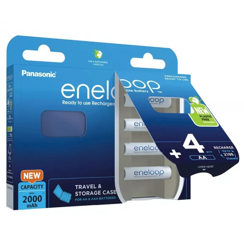 Akut PANASONIC ENELOOP AA 2000 mAh 4 kpl + kotelo (BK-3MCDE/4CP+CASE)